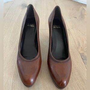 Stuart Weitzman  Brown leather platform heels with black stitching size 9,5 M